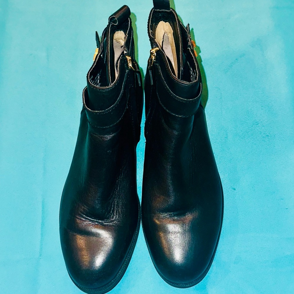 Ralph Lauren Black Bonne Leather Ankle Boots